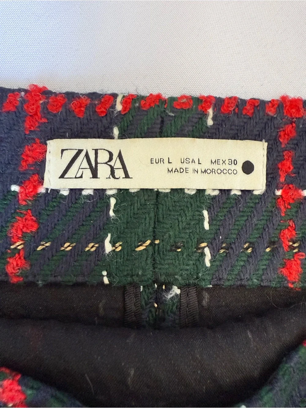 Zara Blue Green Red Tartan Plaid Knit Mini Skirt Size Large